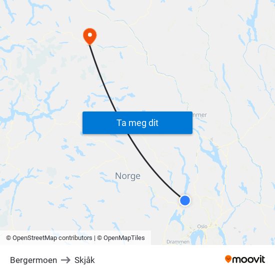 Bergermoen to Skjåk map