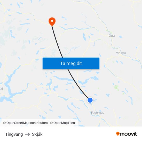 Tingvang to Skjåk map