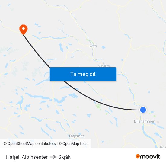 Hafjell Alpinsenter to Skjåk map