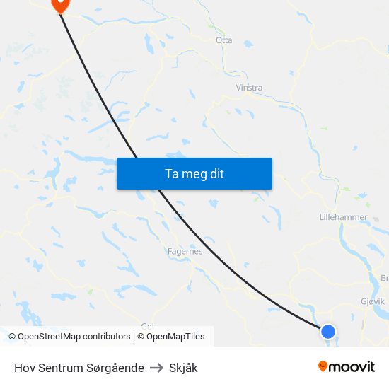 Hov Sentrum Sørgående to Skjåk map