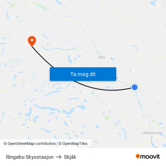 Ringebu Skysstasjon to Skjåk map