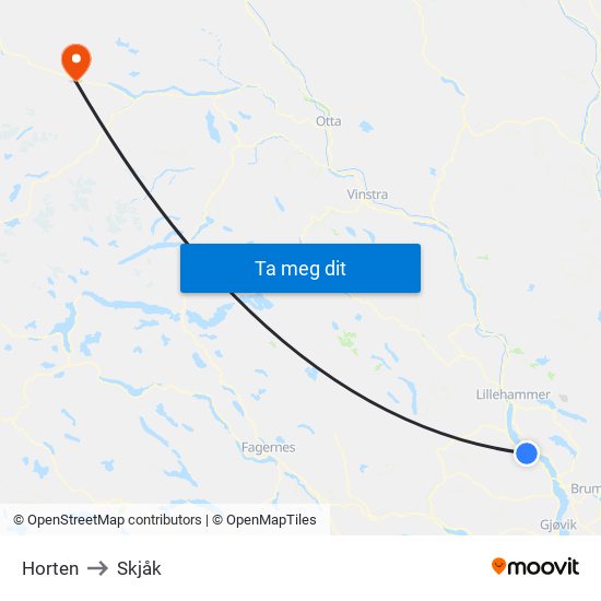Horten to Skjåk map