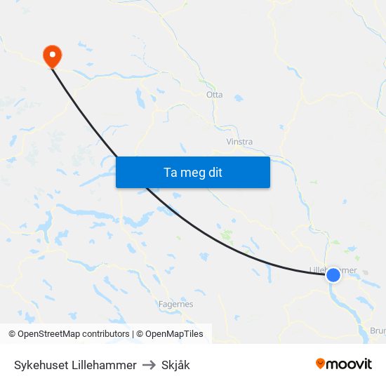 Sykehuset Lillehammer to Skjåk map