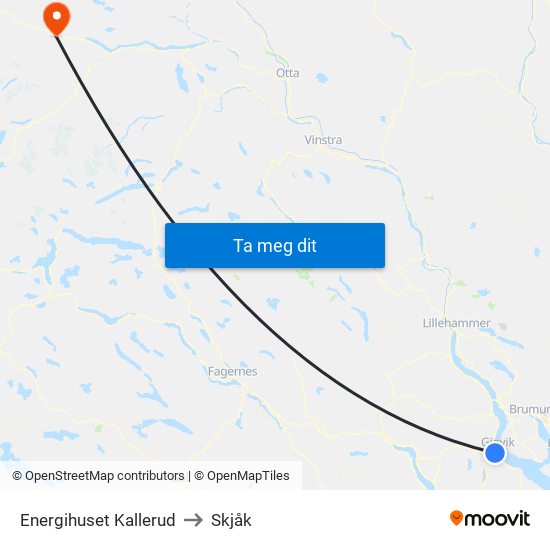 Energihuset Kallerud to Skjåk map