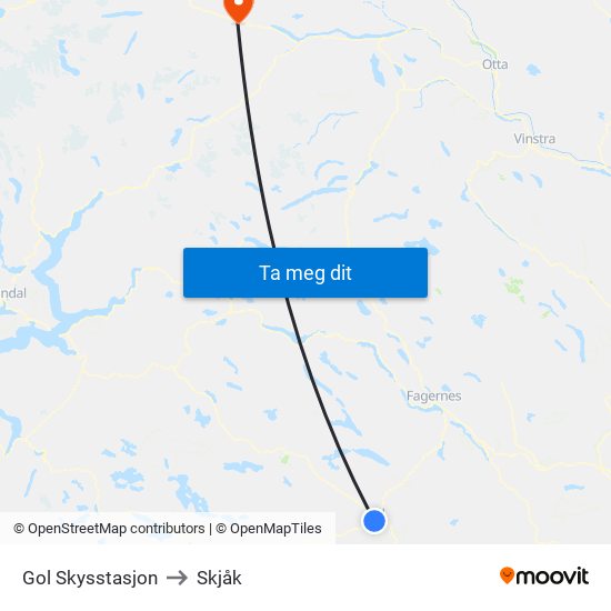 Gol Skysstasjon to Skjåk map