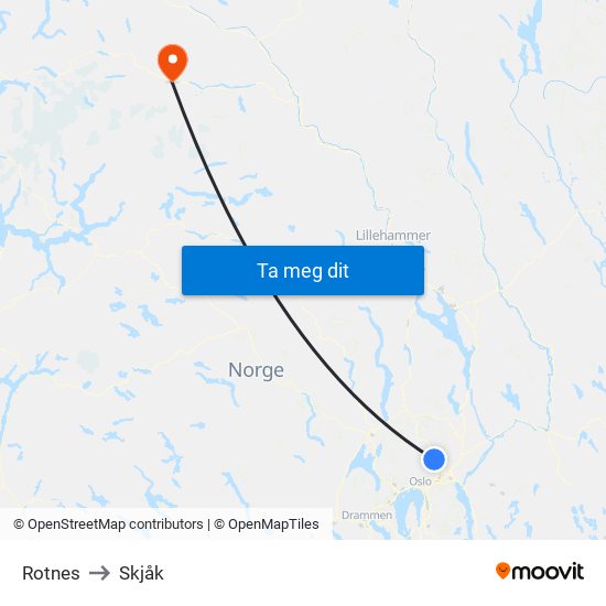 Rotnes to Skjåk map