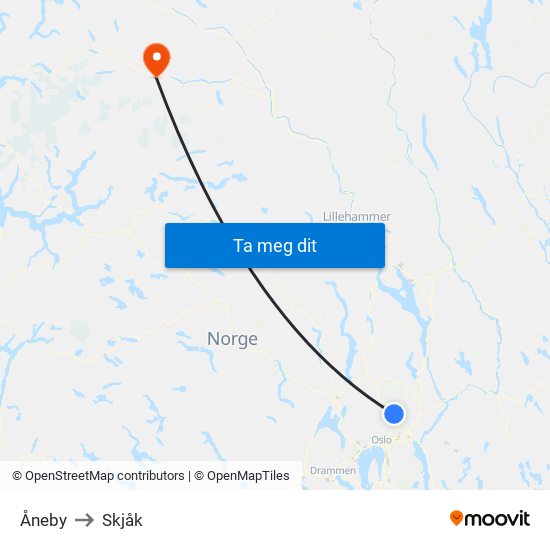 Åneby to Skjåk map