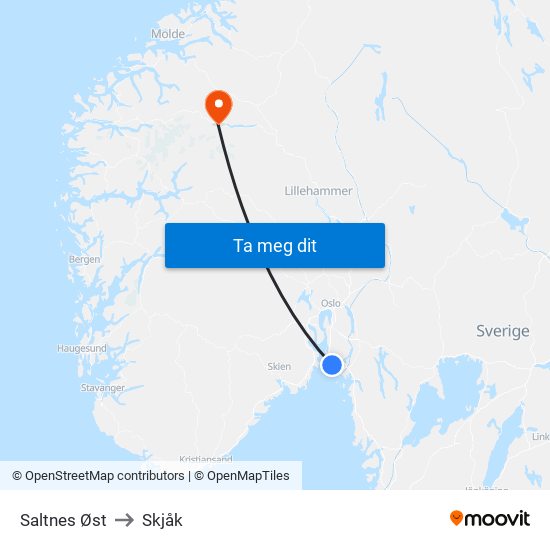 Saltnes Øst to Skjåk map