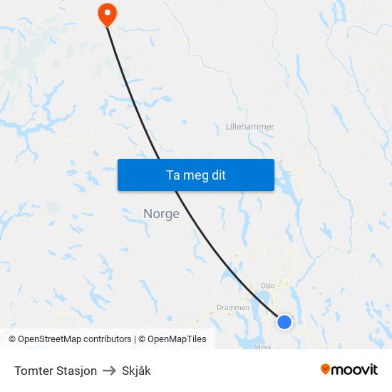 Tomter Stasjon to Skjåk map