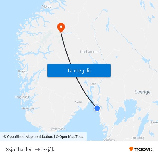 Skjærhalden to Skjåk map