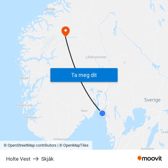 Holte Vest to Skjåk map