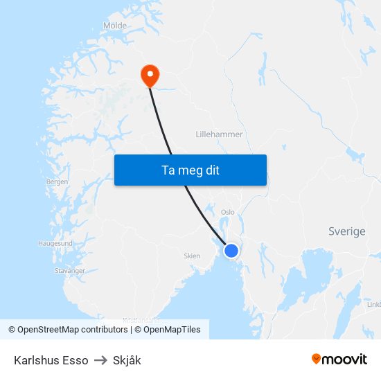 Karlshus Esso to Skjåk map