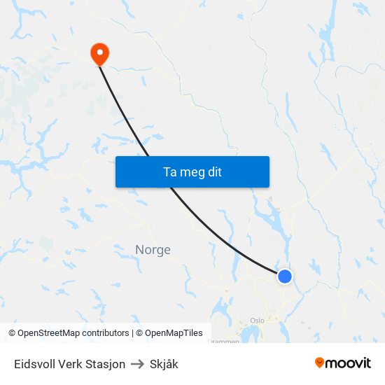 Eidsvoll Verk Stasjon to Skjåk map