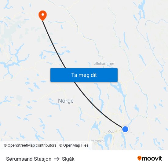 Sørumsand Stasjon to Skjåk map