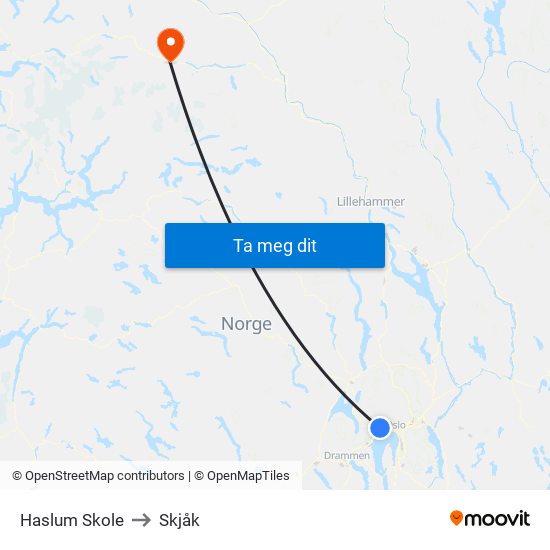 Haslum Skole to Skjåk map