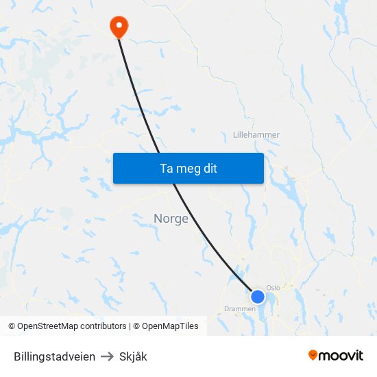 Billingstadveien to Skjåk map