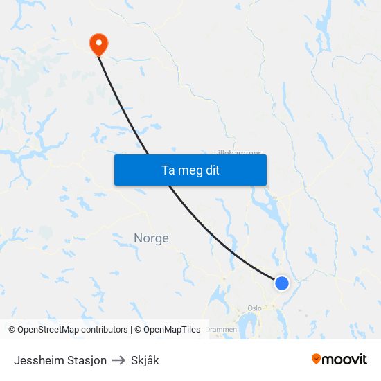 Jessheim Stasjon to Skjåk map