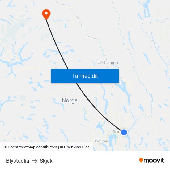 Blystadlia to Skjåk map