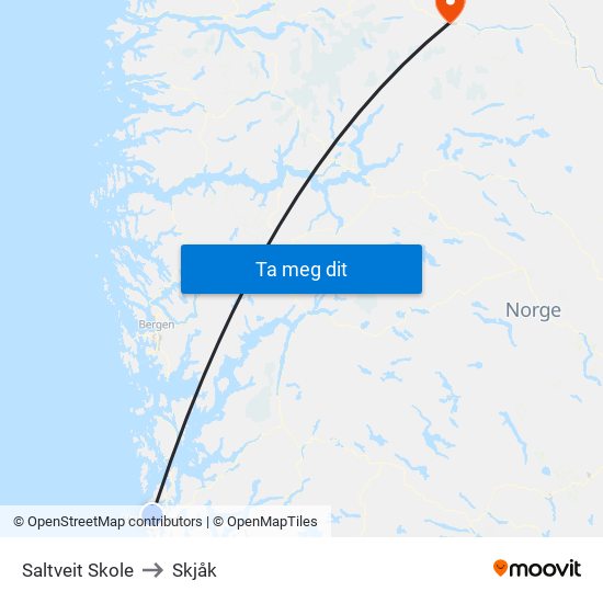 Saltveit Skole to Skjåk map