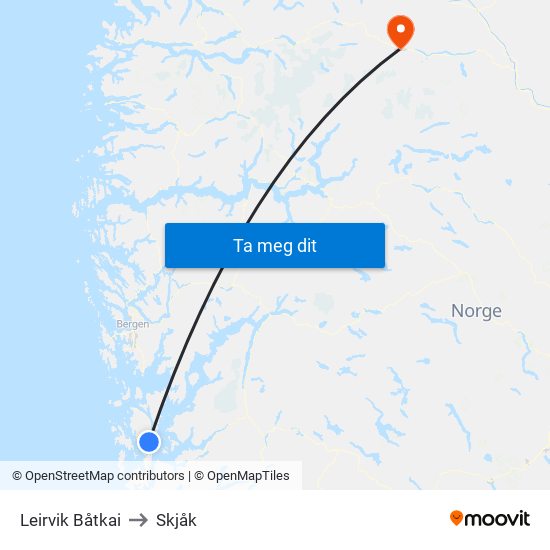 Leirvik Båtkai to Skjåk map