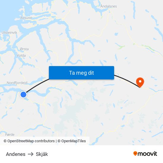 Andenes to Skjåk map