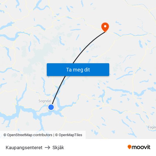 Kaupangsenteret to Skjåk map