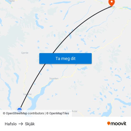 Hafslo to Skjåk map