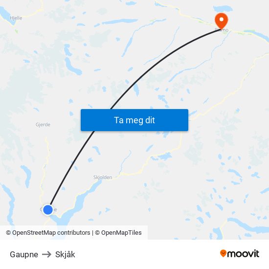 Gaupne to Skjåk map