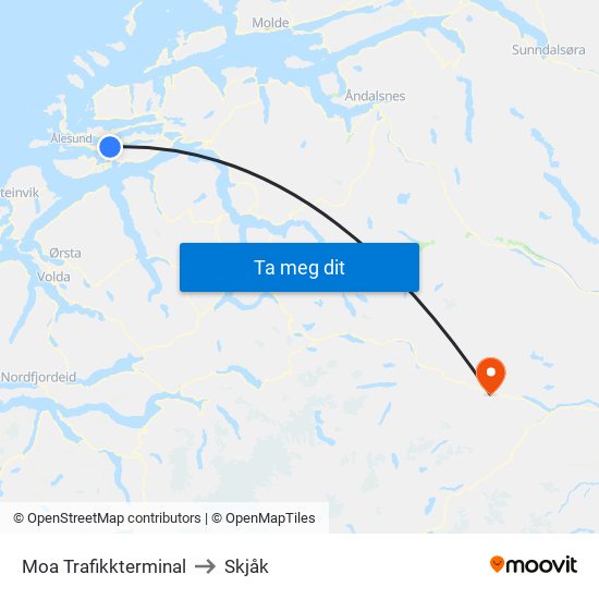 Moa Trafikkterminal to Skjåk map