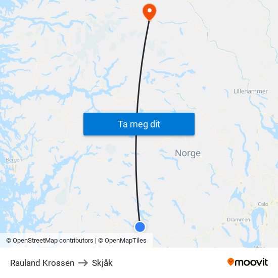 Rauland Krossen to Skjåk map