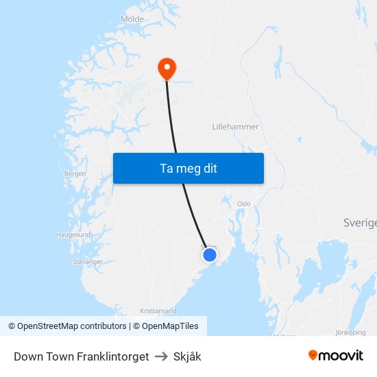 Down Town Franklintorget to Skjåk map