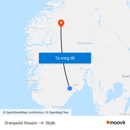 Drangedal Stasjon to Skjåk map