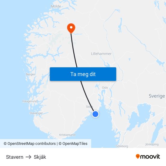 Stavern to Skjåk map