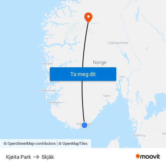 Kjøita Park to Skjåk map