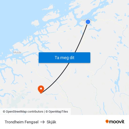 Trondheim Fengsel to Skjåk map