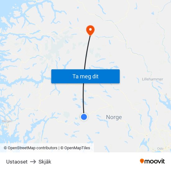 Ustaoset to Skjåk map