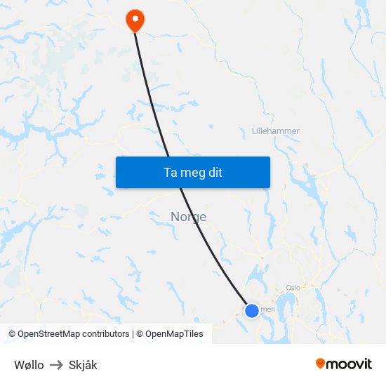 Wøllo to Skjåk map