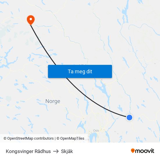 Kongsvinger Rådhus to Skjåk map