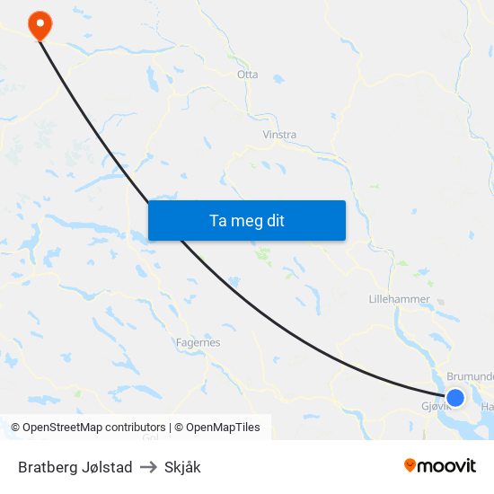 Bratberg Jølstad to Skjåk map