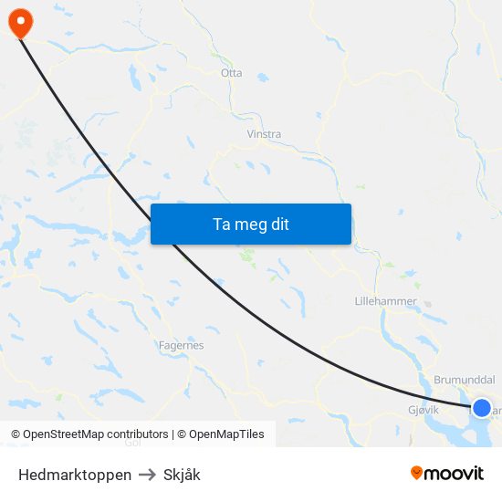Hedmarktoppen to Skjåk map