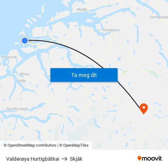 Valderøya Hurtigbåtkai to Skjåk map
