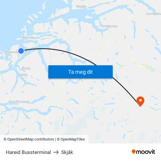 Hareid Bussterminal to Skjåk map