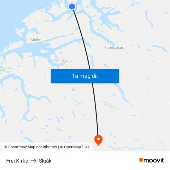 Frei Kirke to Skjåk map