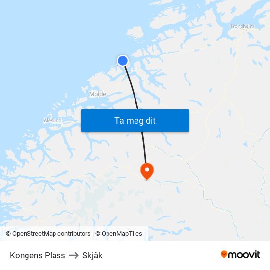Kongens Plass to Skjåk map