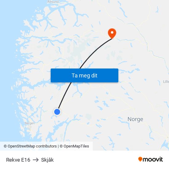 Rekve E16 to Skjåk map