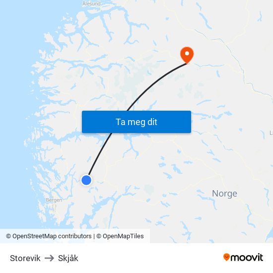 Storevik to Skjåk map