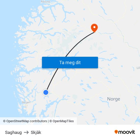 Saghaug to Skjåk map