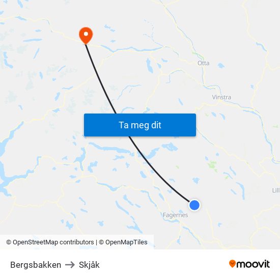 Bergsbakken to Skjåk map