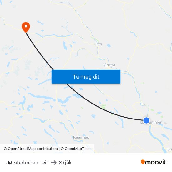 Jørstadmoen Leir to Skjåk map