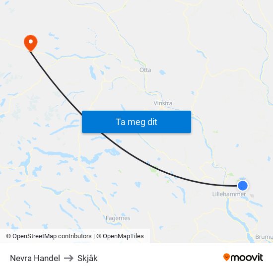 Nevra Handel to Skjåk map